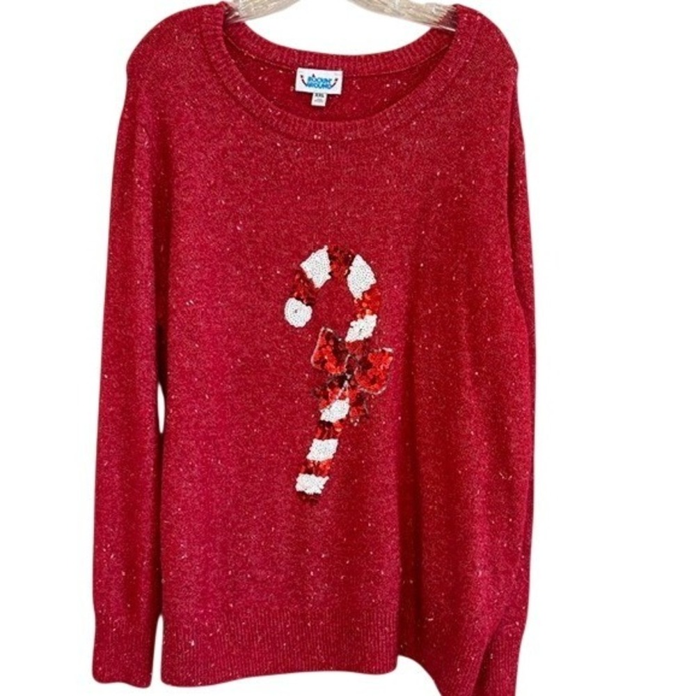Rockin' Around Women's Red Sequin Candy Cane Holiday Christmas Sweater XXL